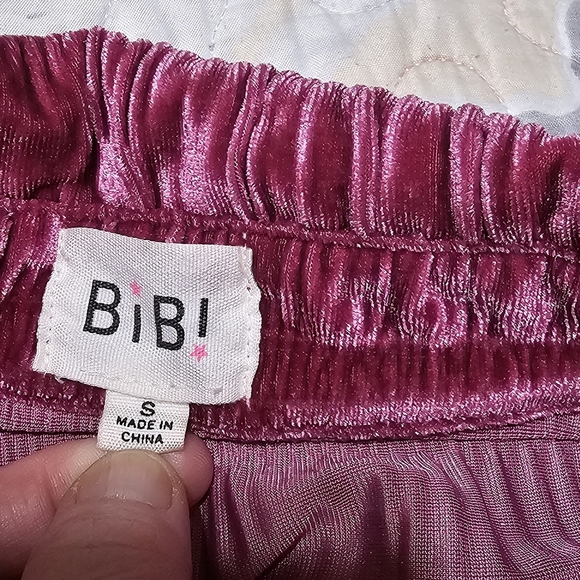 Bibi Women’s Metallic Pink Velvet Button Down Shirt Ruched Long Sleeve Sz Small - Picture 12 of 14